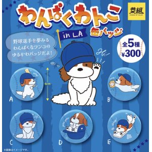 画像: わんぱくわんこ　ｉｎ　ＬＡ　缶バッジ（再販）（１月）【カプセルトイ　ガチャガチャ　ガチャポン】＋正規台紙１枚