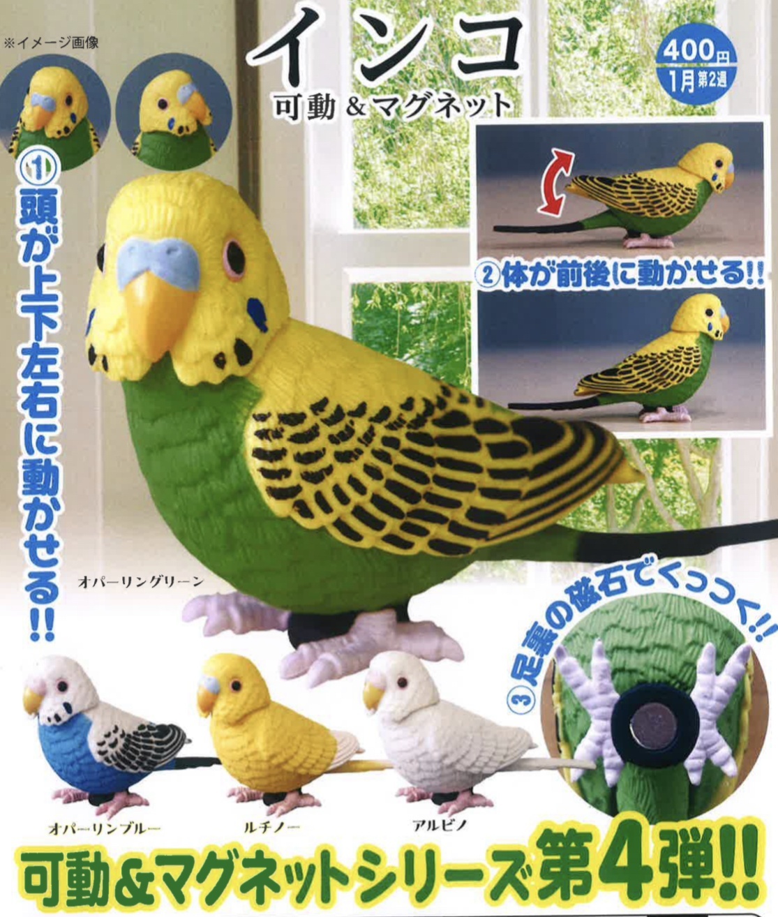 画像1: インコ　可動＆マグネット（１月）【カプセルトイ　ガチャガチャ　ガチャポン】＋正規台紙１枚